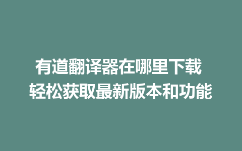 有道翻译器在哪里下载 轻松获取最新版本和功能