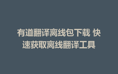 有道翻译离线包下载 快速获取离线翻译工具