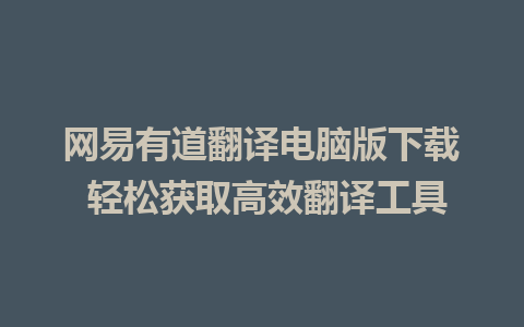 网易有道翻译电脑版下载 轻松获取高效翻译工具