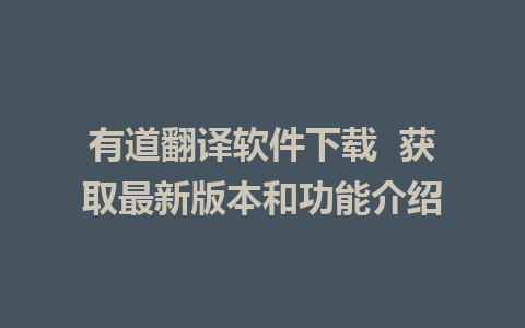 有道翻译软件下载  获取最新版本和功能介绍