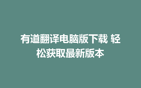 有道翻译电脑版下载 轻松获取最新版本