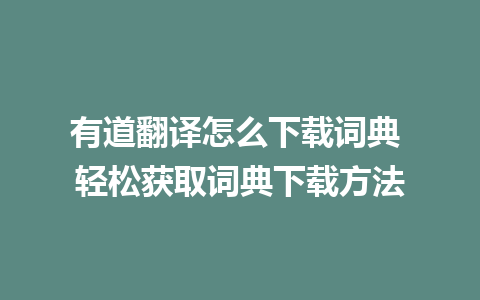 有道翻译怎么下载词典 轻松获取词典下载方法