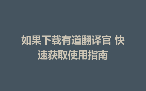 如果下载有道翻译官 快速获取使用指南