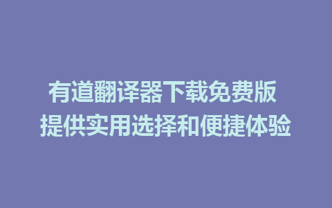 有道翻译器下载免费版 提供实用选择和便捷体验