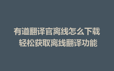 有道翻译官离线怎么下载 轻松获取离线翻译功能