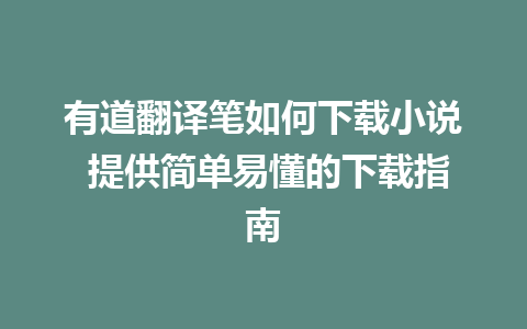 有道翻译笔如何下载小说 提供简单易懂的下载指南