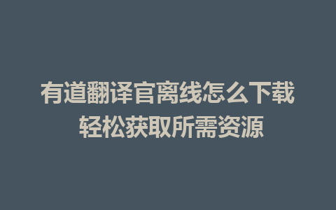 有道翻译官离线怎么下载 轻松获取所需资源