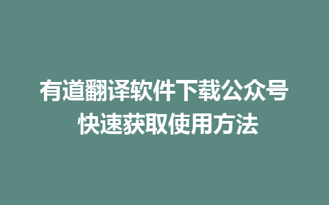 有道翻译软件下载公众号 快速获取使用方法