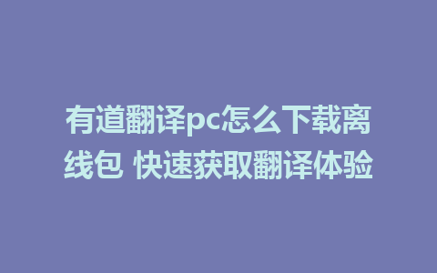 有道翻译pc怎么下载离线包 快速获取翻译体验