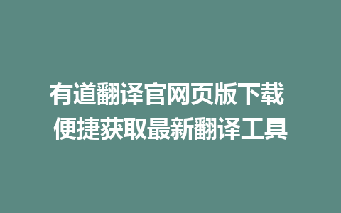 有道翻译官网页版下载 便捷获取最新翻译工具