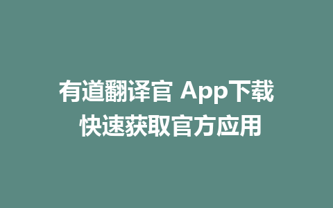 有道翻译官 App下载 快速获取官方应用