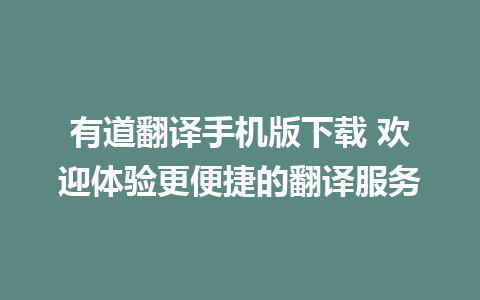 有道翻译手机版下载 欢迎体验更便捷的翻译服务