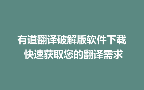 有道翻译破解版软件下载 快速获取您的翻译需求