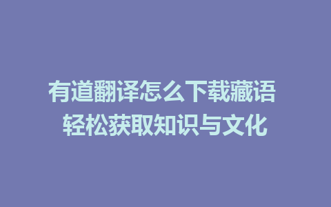 有道翻译怎么下载藏语 轻松获取知识与文化