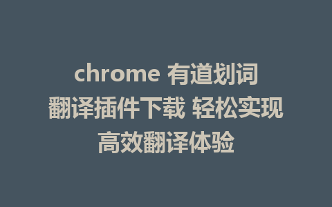 chrome 有道划词翻译插件下载 轻松实现高效翻译体验