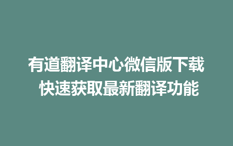 有道翻译中心微信版下载 快速获取最新翻译功能