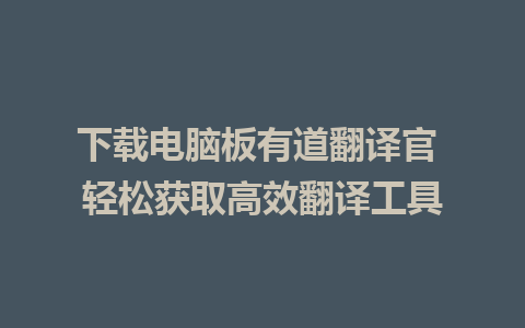 下载电脑板有道翻译官 轻松获取高效翻译工具