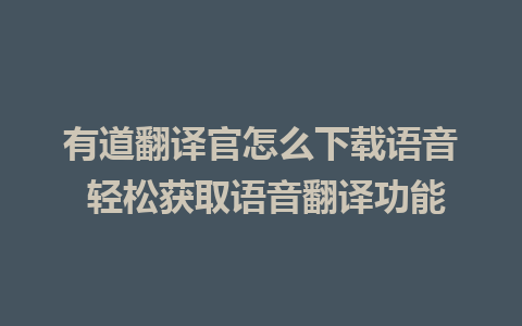 有道翻译官怎么下载语音 轻松获取语音翻译功能