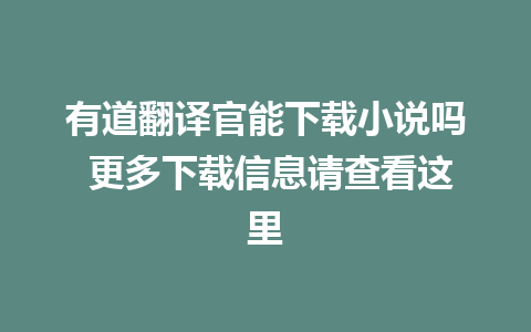 有道翻译官能下载小说吗 更多下载信息请查看这里