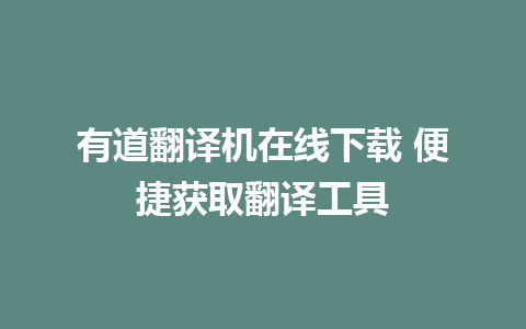 有道翻译机在线下载 便捷获取翻译工具