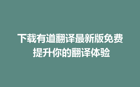 下载有道翻译最新版免费 提升你的翻译体验