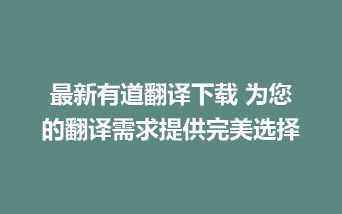 最新有道翻译下载 为您的翻译需求提供完美选择