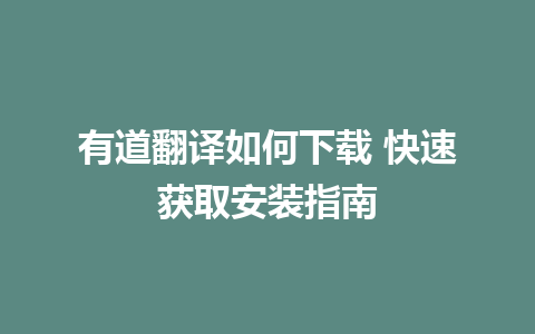 有道翻译如何下载 快速获取安装指南